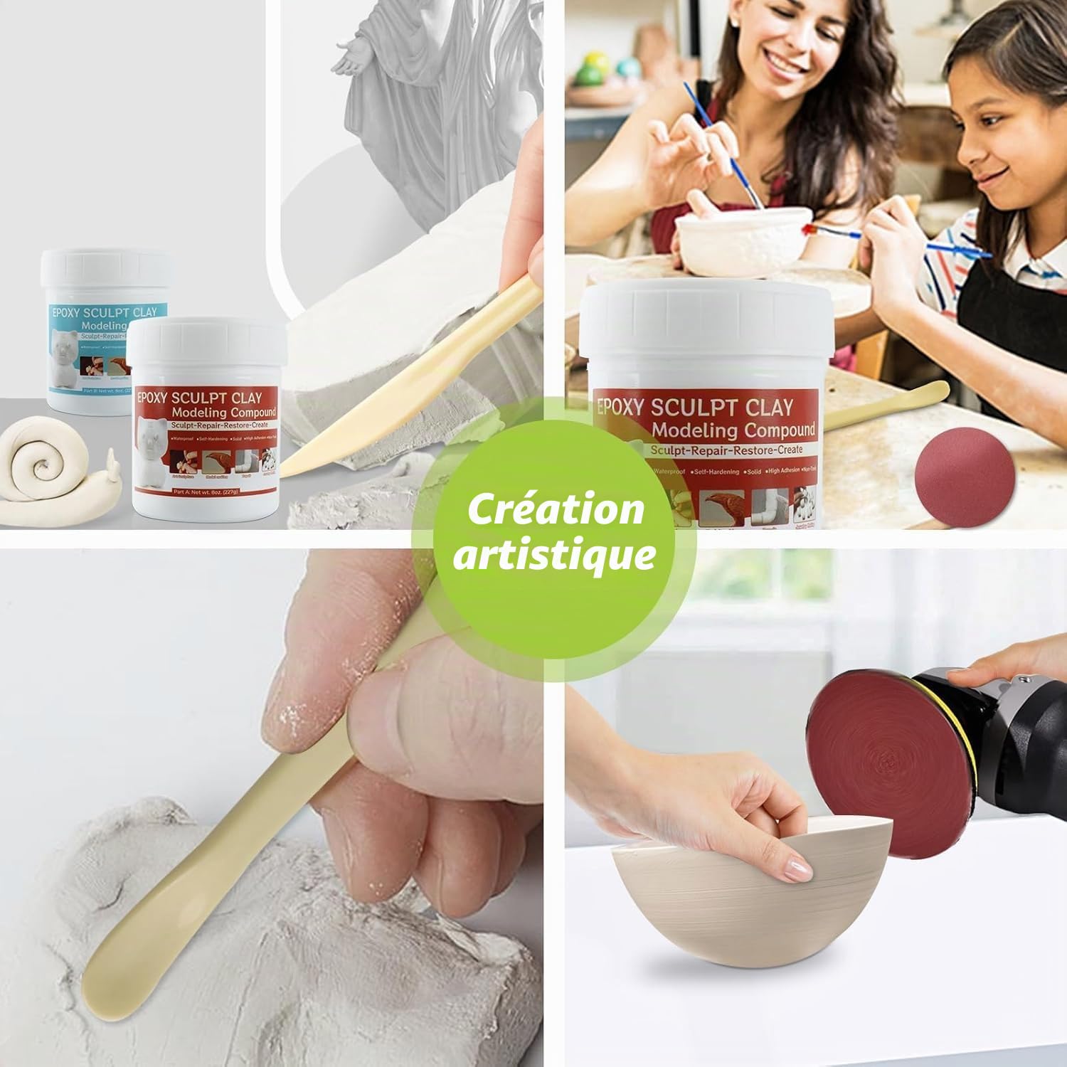 Epoxy Sculpt Pool Putty pour fuite sous l'eau, AB pâte auto-lubrifiante pour modeler, modeler, réparer, remplissage, métal, bois, carrelage, céramique blanche