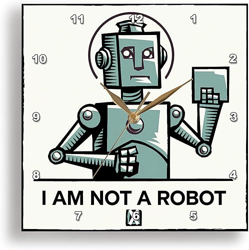 3dRose, Funny Cool Robot and CAPTCHA Check Box I am not a Robot Satire, 10x10 Wall Clock