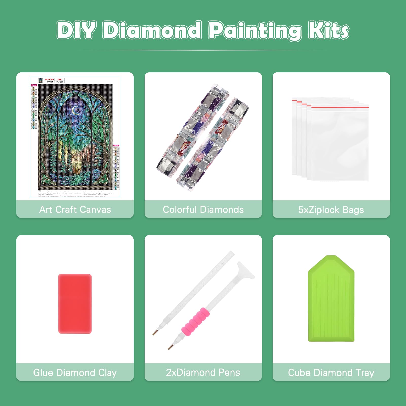 RICUVED Glass Diamond Painting Kits, 5D Forest Diamond Art Kits for Adults Full Drill Diamond Painting Kits Landscape Diamond Art Kits for Beginners Crystal Picture for Decor 12x16In