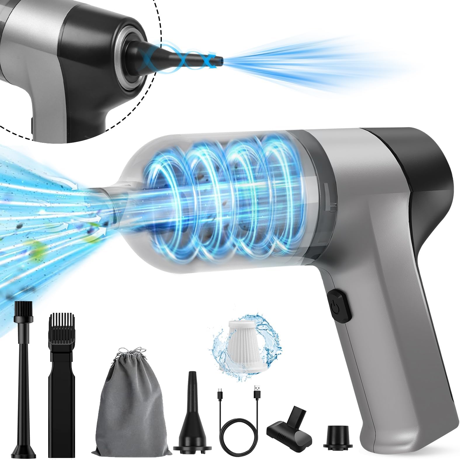 3-in-1 Cordless Handheld Car Vacuum Cleaner with 12000Pa High-Power Brushless Motor [4000mAh Battery, Fast USB-C Charging] Small Mini Vacuum Cleaner for Car, Home Cleaning – Silver