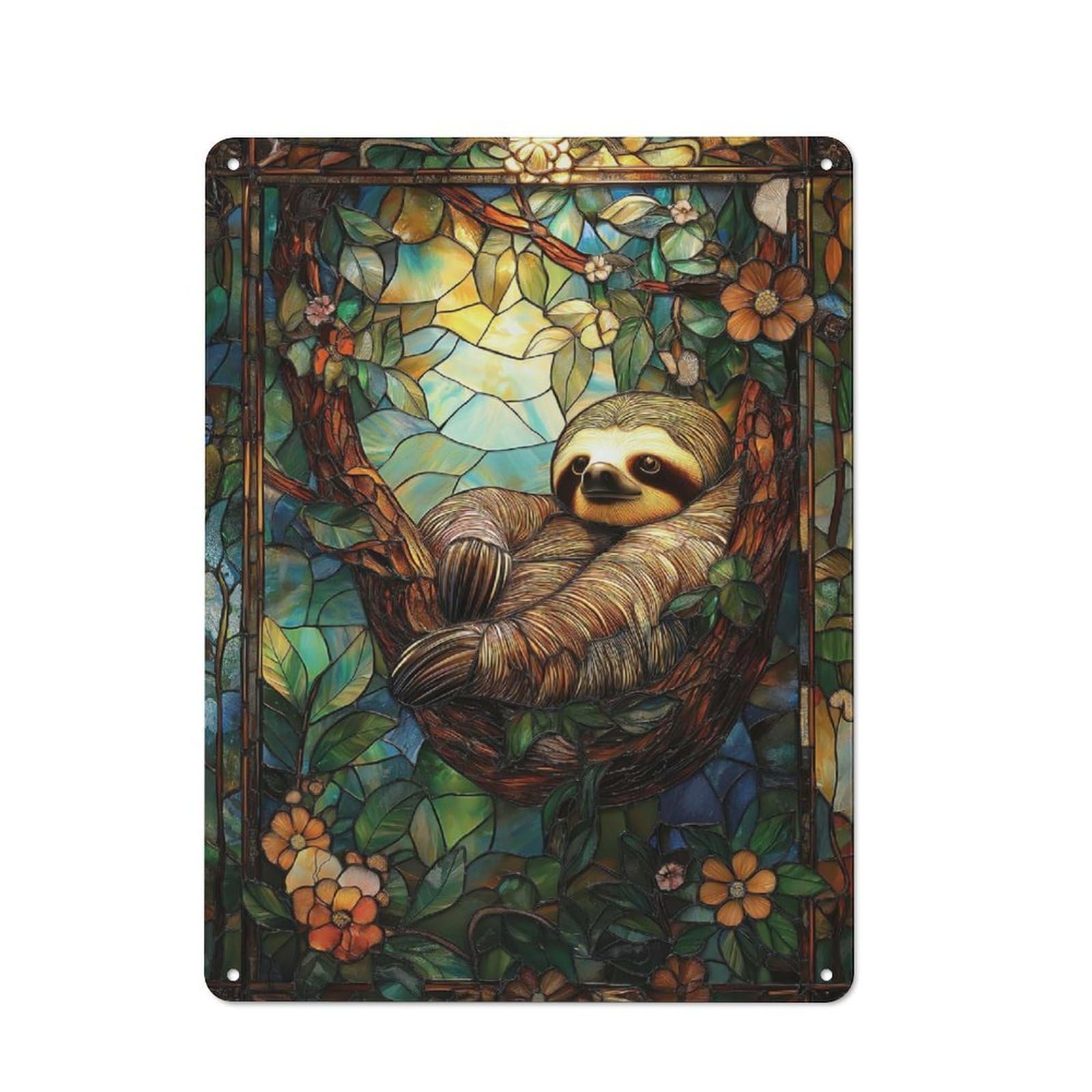Stained Glass Sloth Vintage Tin Sign 40x30cm for Café Or Restaurant, Suited to Café Owners And Decorators