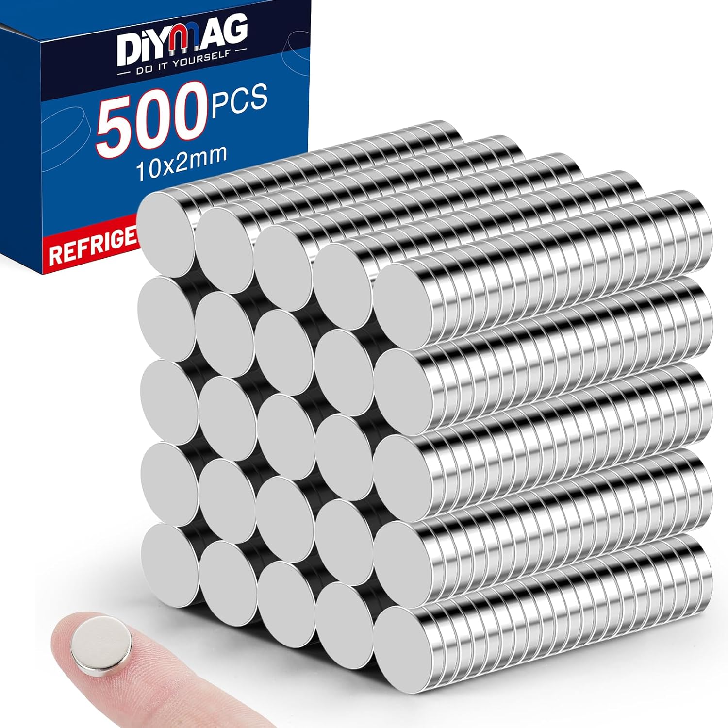 DIYMAG Small Stronge Rare Earth Magnets, 500 Pack, 10x2mm - Neodymium Magnets for Refrigerator, DIY, Crafts, Kitchen & Office