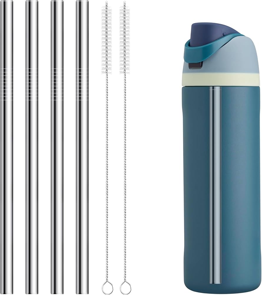 Straight Metal Straws Compatible with Owala FreeSip Insulated 24 oz ONLY | 4Pcs Reusable Stainless Steel Straws for Owala , Dishwasher Safe & BPA Free