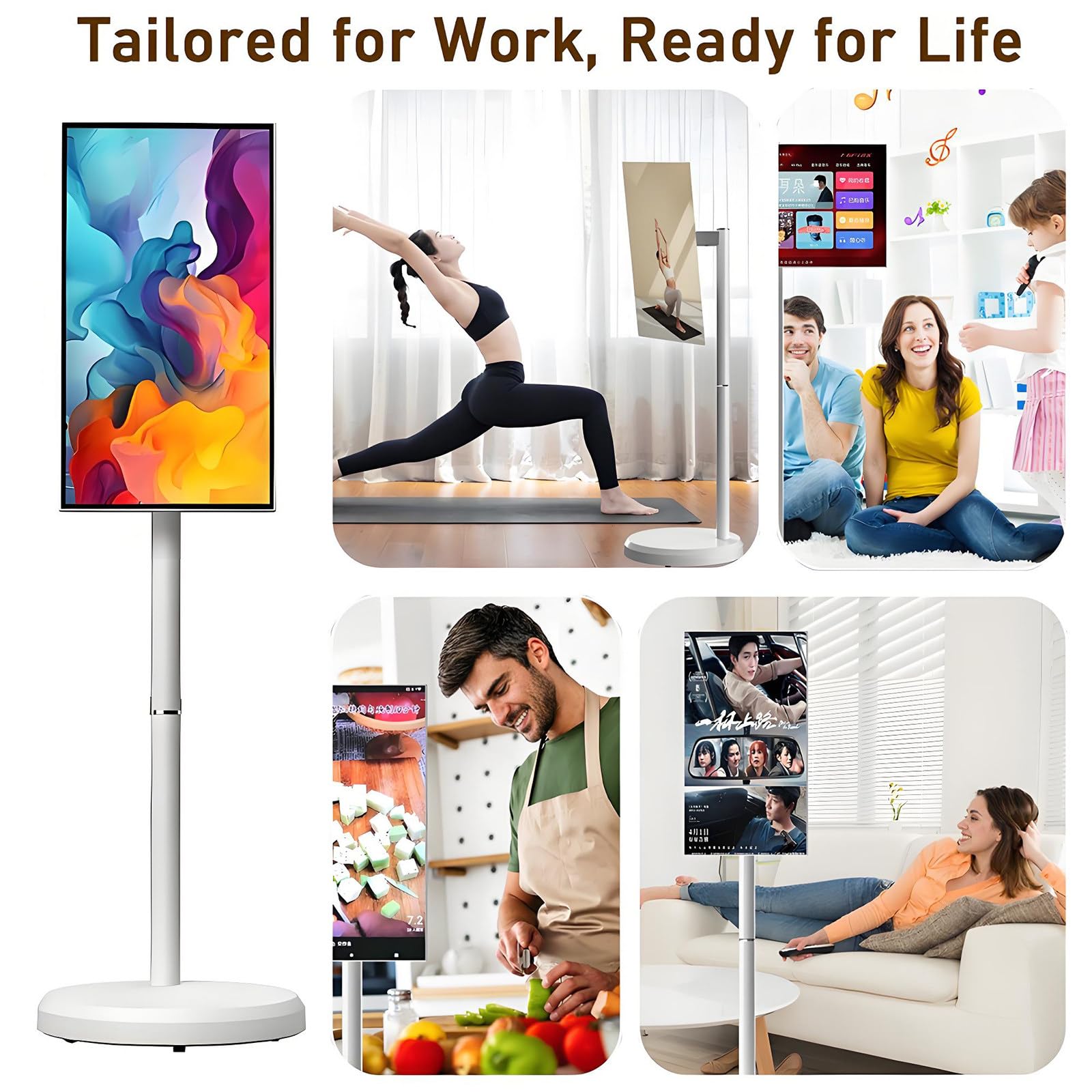 Téléviseur Portable 21,5 Pouces, écran Tactile 1080p sur roulettes avec caméra, Tablette TV rotative avec télécommande, écran Mobile Intelligent sur Pied 6+128G