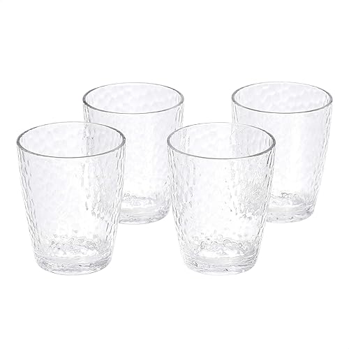 Amazon Basics Tritan Hammered Texture Double Old Fashioned Glasses - 14-Ounce, Set of 4