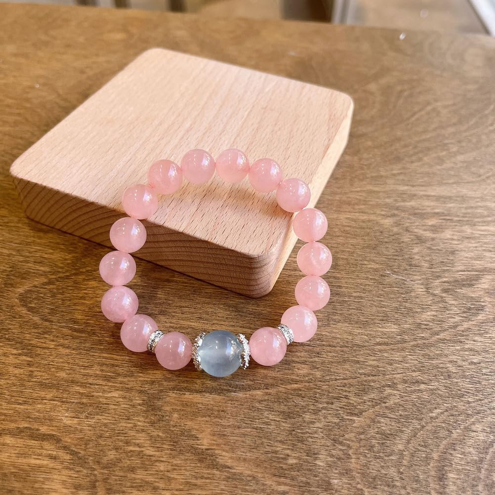 Bracciale Naturale in Cristallo di Quarzo Rosa per la creazione di Gioielli, Braccialetti con Perline Rotonde e Lisce in Pietra da 10 mm, Vera Pietra autentica per la Meditazione