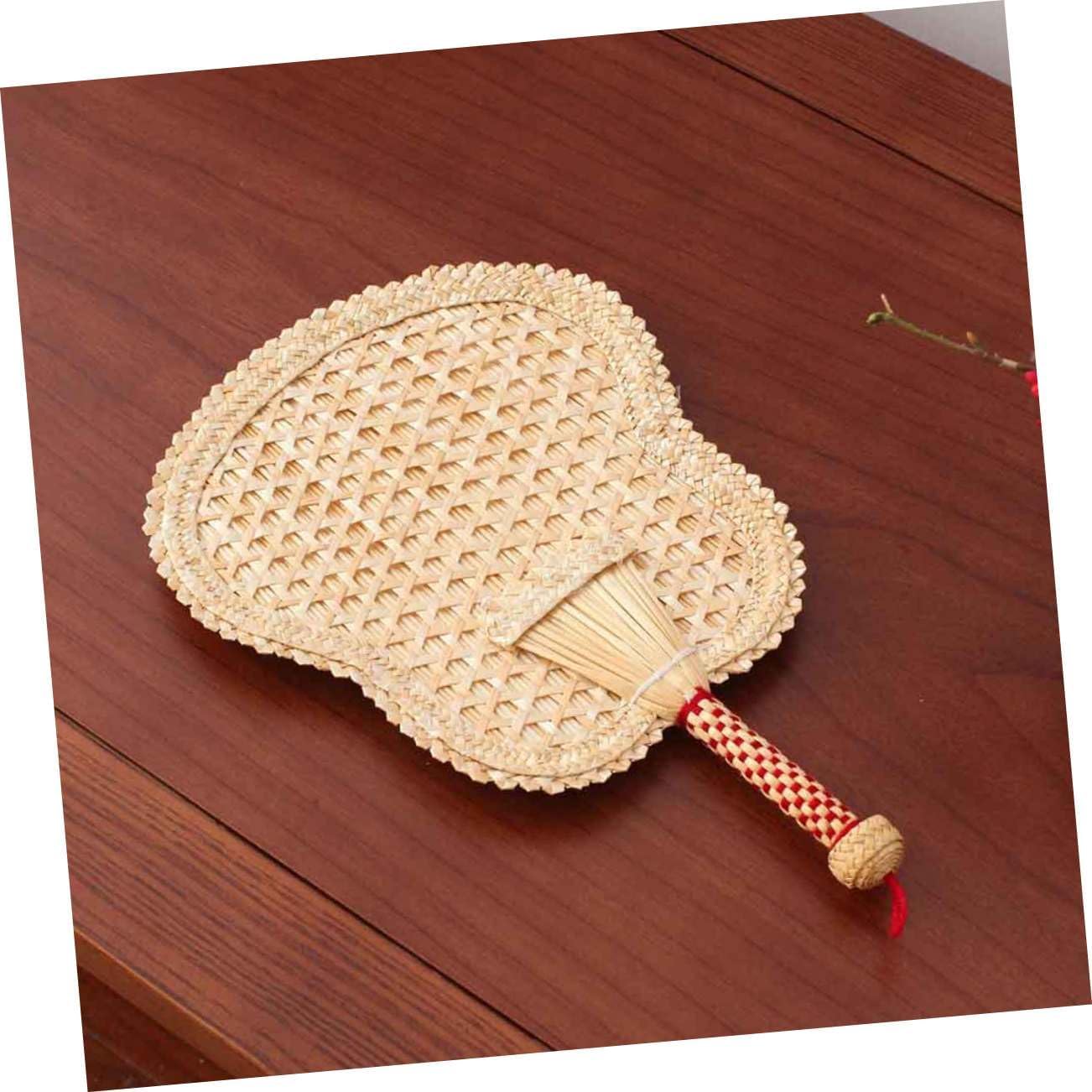 Cabilock 2pcs Handmade Knitted Cattail Leaf Fan Elegant Portable Cooling Handheld Fan for and Beach Decor Unique Natural Straw Weaving Design Lightweight and Easy to Carry