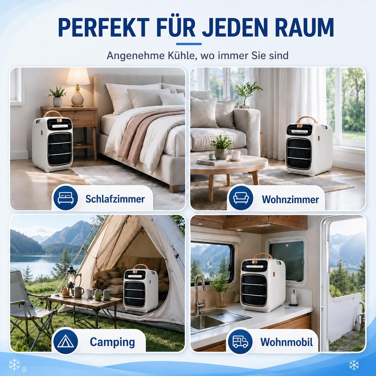 Mobile Klimaanlage für Schlafzimmer und Büro,220V (Cold) | 1400W Kühlleistung, 420W Eingangsleistung, 45 dB Leise, 1-12H Timer