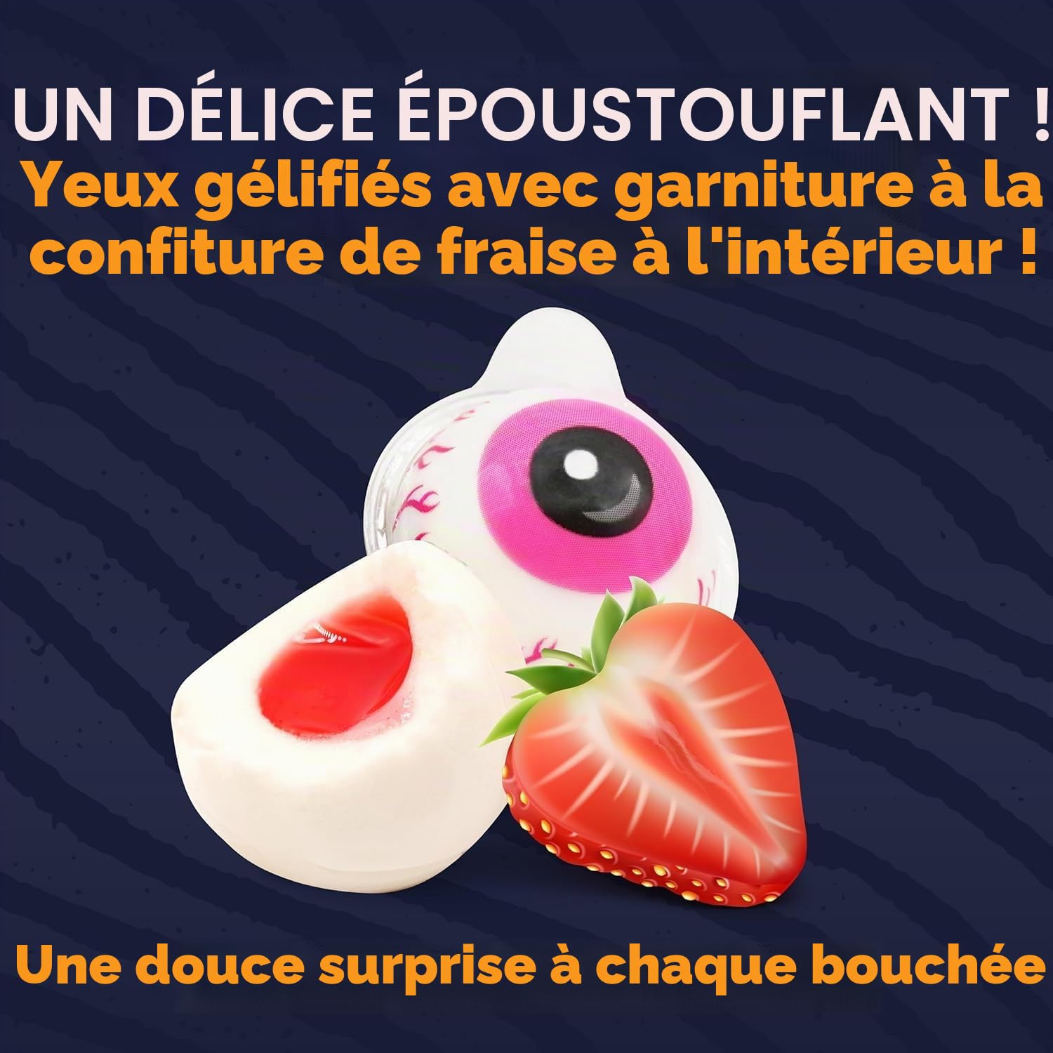 MONT KIARA FUFU Monster Eyes Lot de 50 bonbons en caoutchouc, yeux 3D, 900 g, fruités, pour Halloween, emballés individuellement, certifiés Halal, idéaux pour les fêtes, les anniversaires d'enfants et