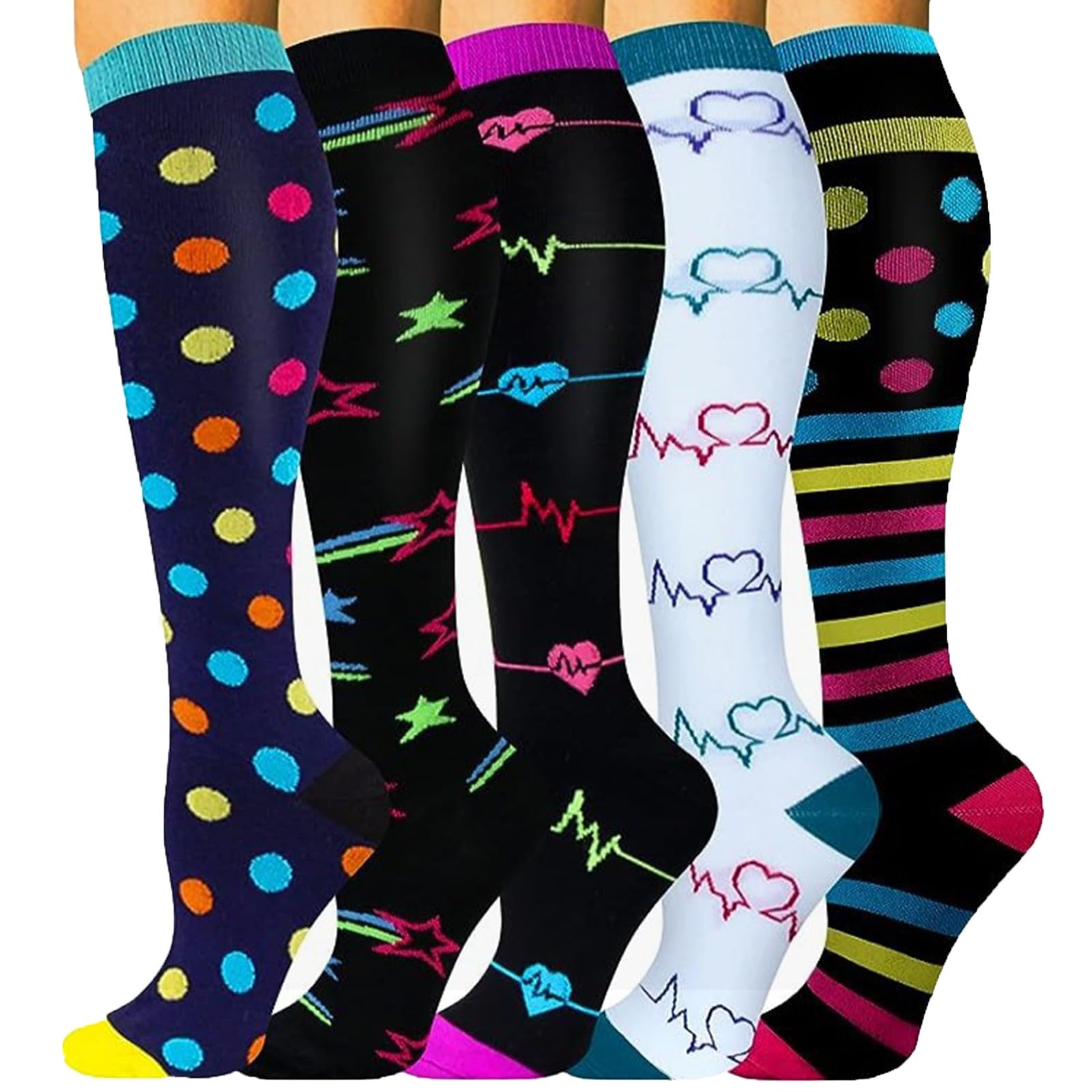 GenericCompression Socks For Women And Men 3/5 Pairs Circulation 20-30Mmhg Crazy, Cute, Socks Best Support For Nurses Running Hiking