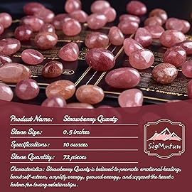 SigMntun Polished Strawberry Quartz Crystals - 72 pcs Handpicked Tumbled Gemstones Rocks, Pebbles for Reiki, Chakra, Healing, Home Decor