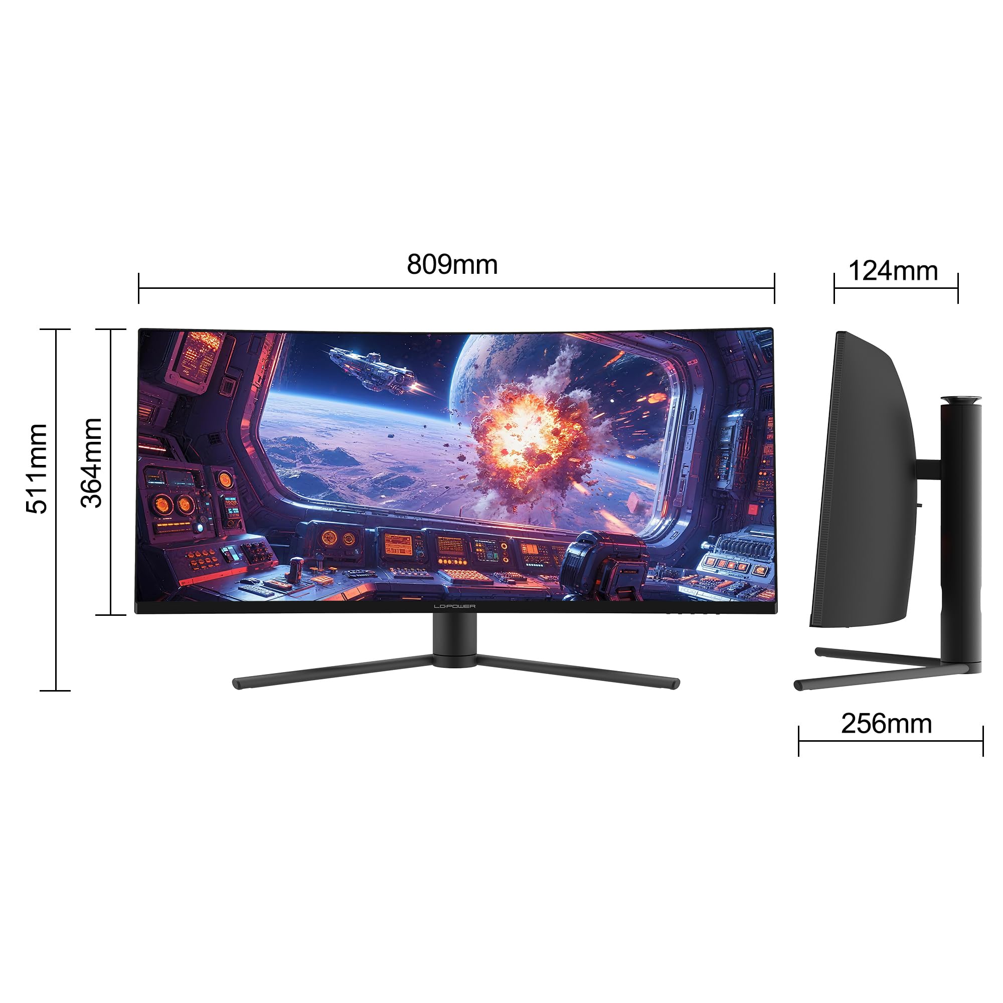 LC-POWER LC-M34-UWQHD-180-C 34" UWQHD Ultrawide Curved Monitor, 3440 x 1440, 1500R, 21:9, 180 Hz, Adaptive Sync, HDR 400, 1 ms MPRT i VA, czarny