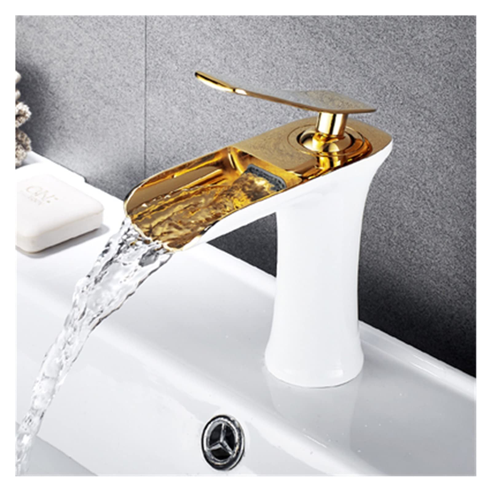 Flexible Swivel Tap, Tall Basin Faucet White and Gold Bathroom Brass Sink Mixer Tap Hot Cold Faucet(White and Gold)