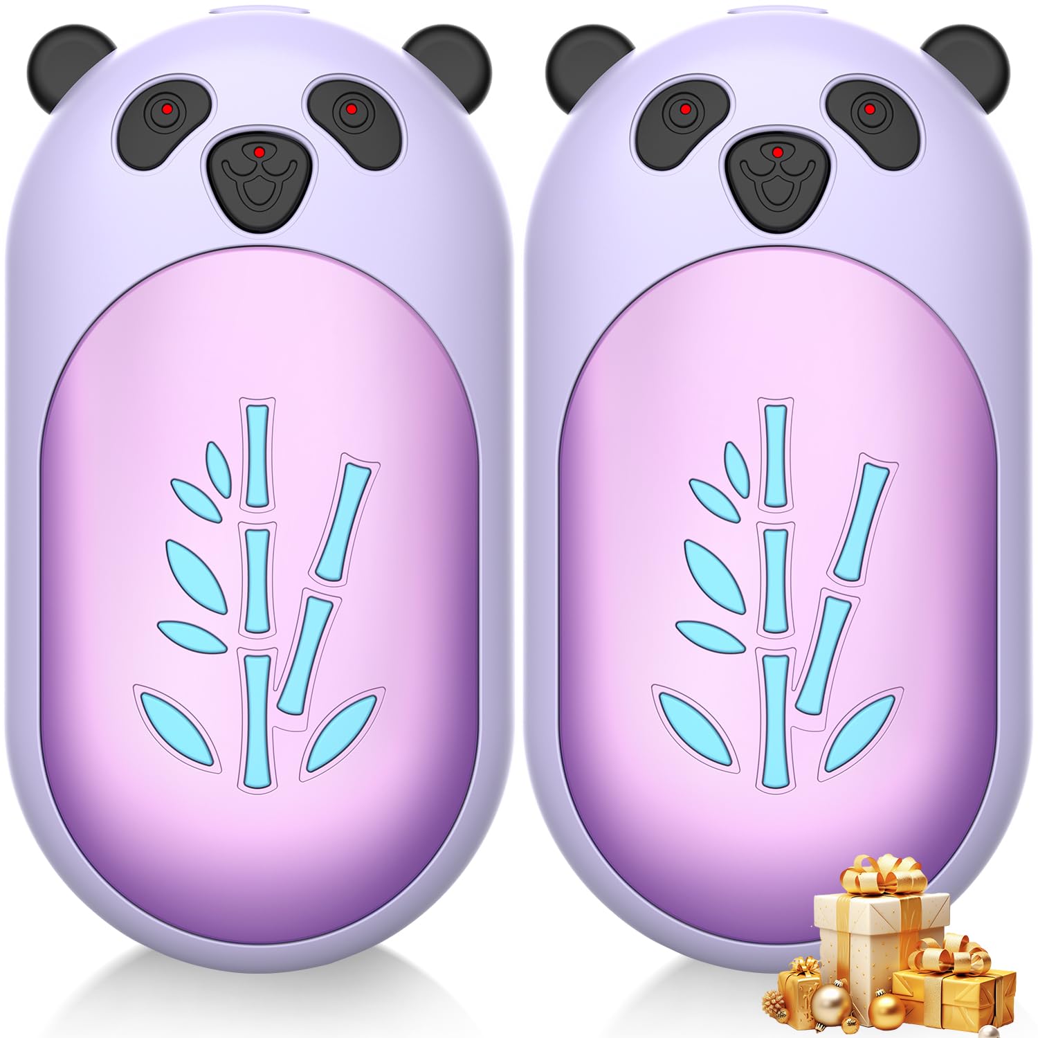 Enituo Hand Warmers Rechargeable 2 Pack, 3 Levels Heating 6000mAh Portable Electric Handwarmers, Cute Panda Pocket Heater Xmas Warm Gifts for Golf Hunting Hiking Camping Outdoor Activities - Purple โ image 1