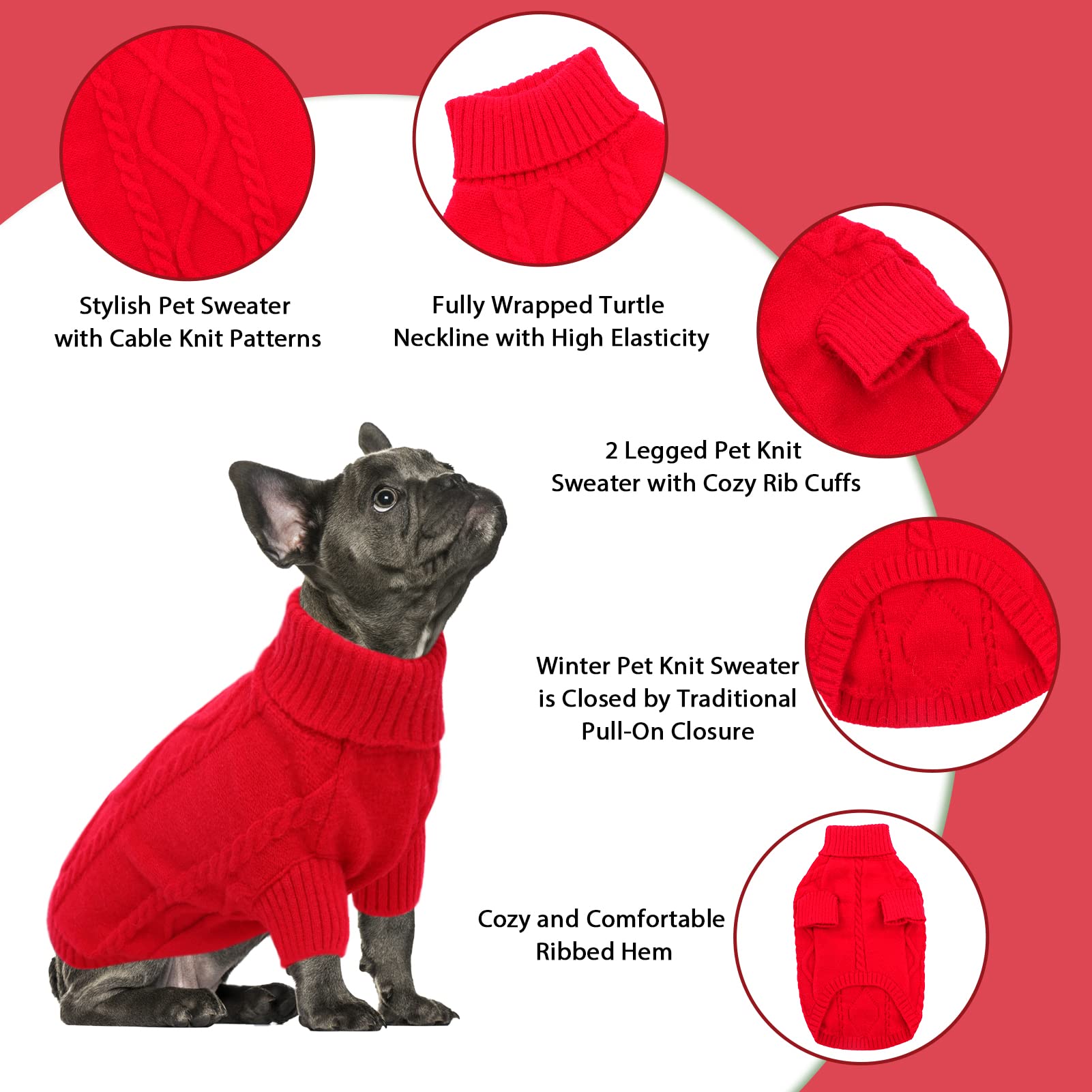 Queenmore Dog Christmas Jumper Large Size Knitted Turtleneck Pet Xmas Jumper Christmas Outfit for Dachshund Chihuahua Sausage Dog Bulldog Yorkie - Image 2