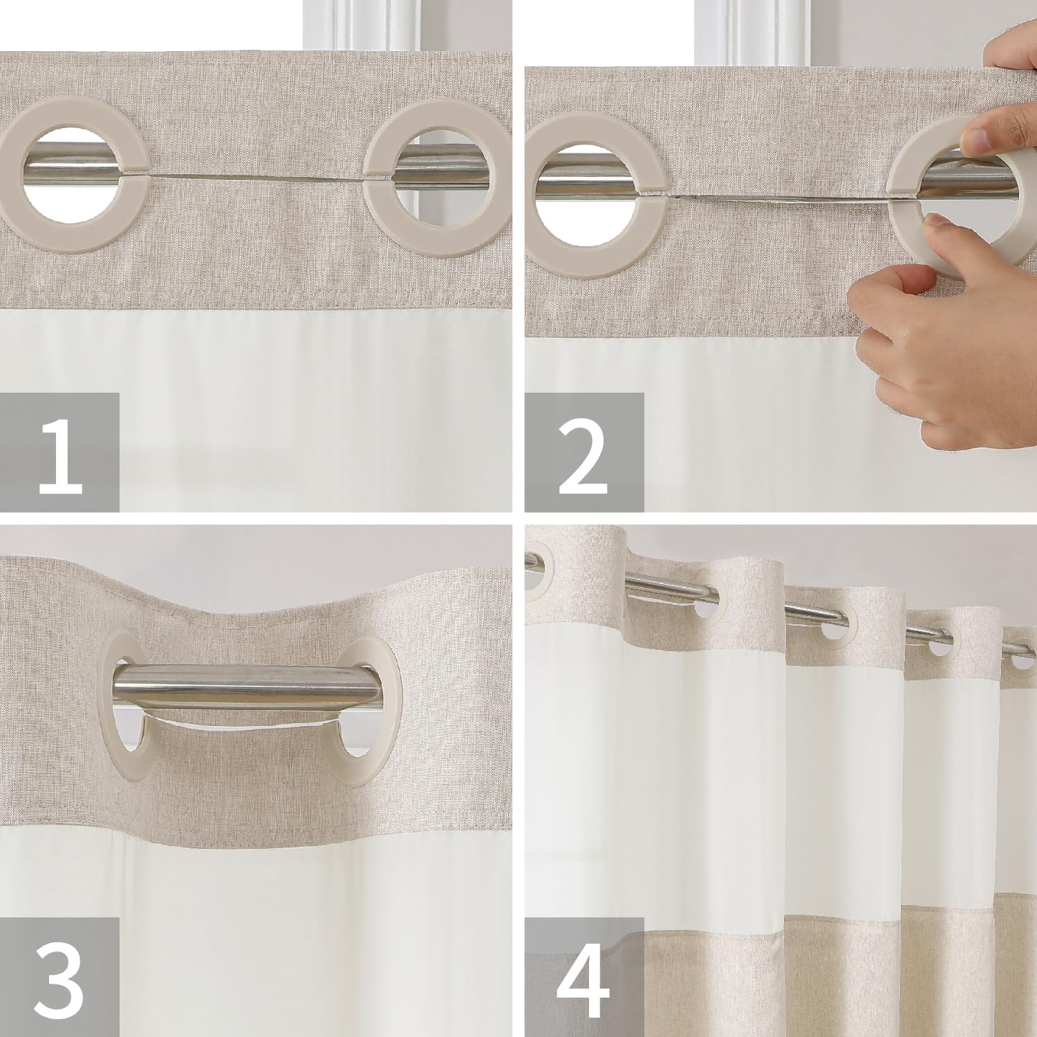 Stall No Hooks Needed Linen Textured Shower Curtain with Snap-in Fabric Liner Set,Hotel Luxury Decor Shower Curtains for Bathroom,Waterproof & Washable,54Wx80H,Cream