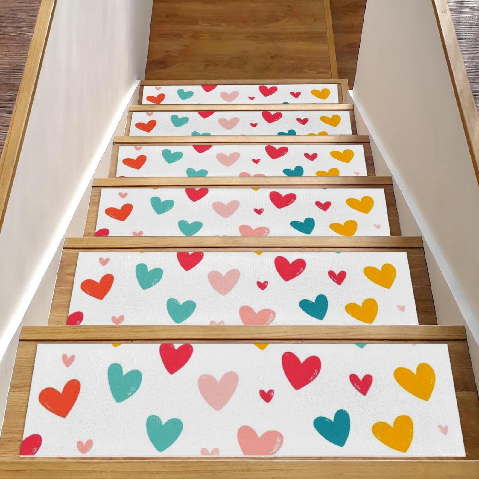 Tapis d'escalier antidérapants lot de 15 marches bois lavables 20x76cm