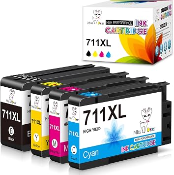 Miss Deer 711XL Ink Cartridges Bundle, Replacement for HP 711 711XL Ink Cartridge Combo Pack Work for DesignJet T100 T120 T125 T130 T520 T525 T530 Printer CZ129A BK/C/M/Y | Work for DesignJet T100 T120 T125 T130 T520 T525 T530 Printer CZ129A BK/C/M/Y,4 Pack