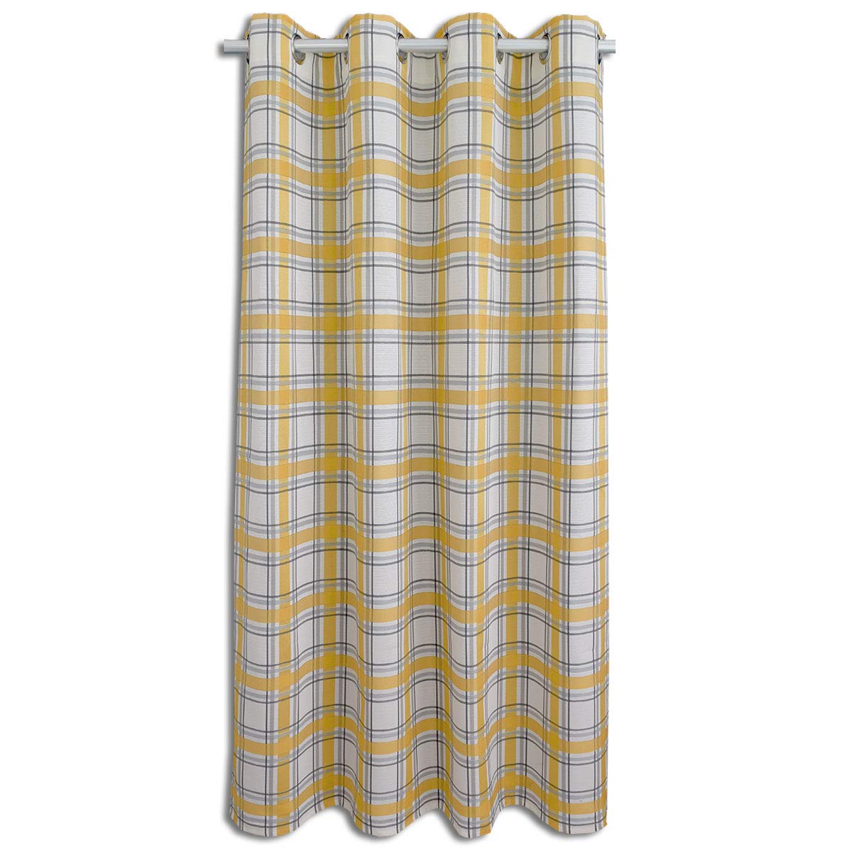 Landhaus-Vorhang Ösenschal Hetty gelb-weiß kariert | Dekoschal aus hochwertigem Webstoff 8 Ösen | Übergardine für Küche, Esszimmer, Gästewohnung, Kaminzimmer Höhe x Breite 125 x 130 cm