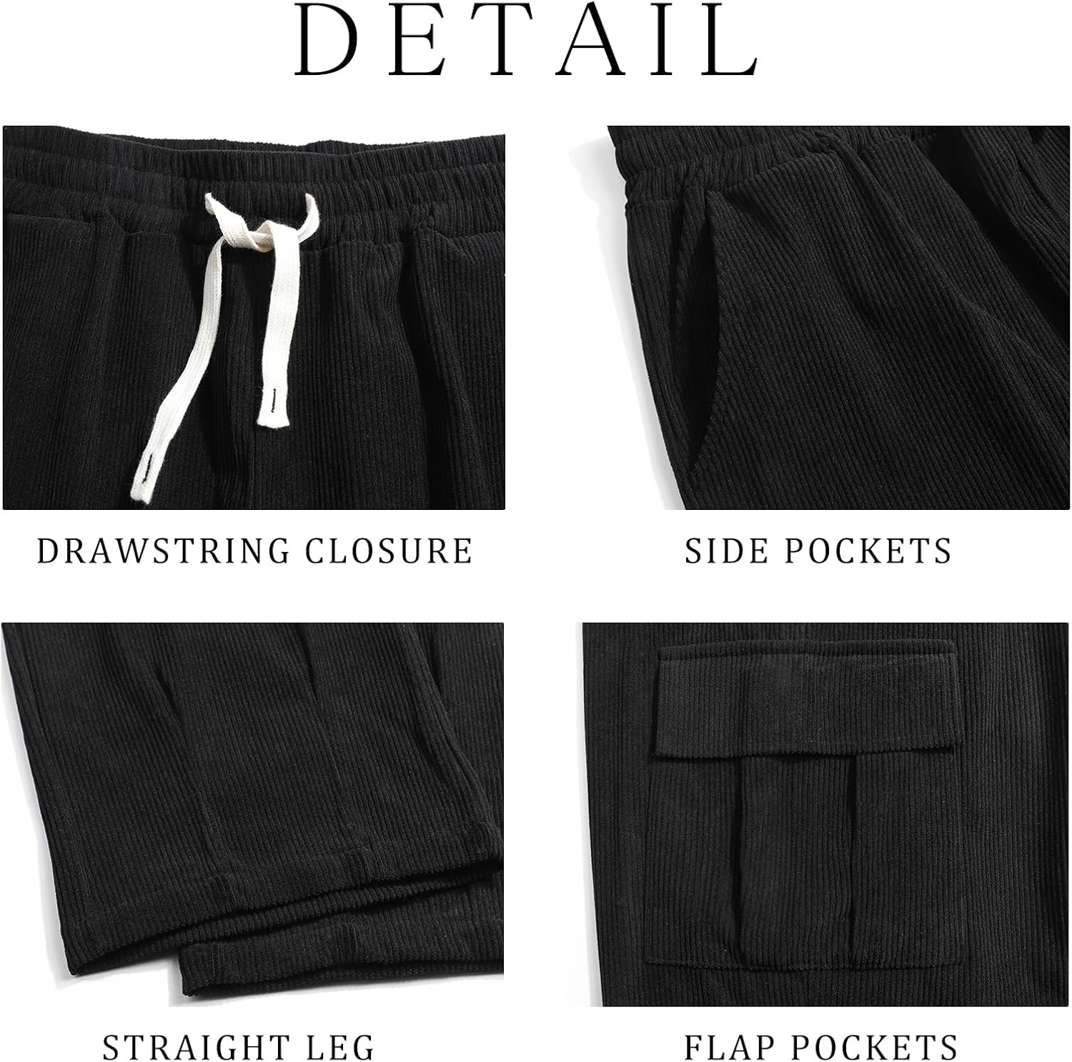 Suwangi Men's Baggy Cargo Corduroy Pants Casual Drawstring Elastic Waist Straight Leg Vintage Sweatpants for Men with Pockets - Image 4