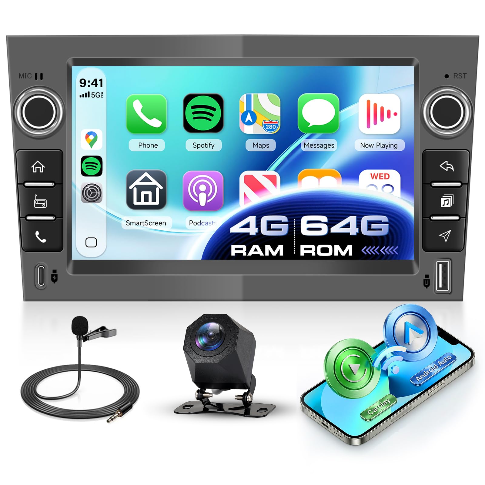 Hodozzy 4G+64G Android Radio para Opel Astra Antara Corsa Zafira Meriva Vivaro Combo Signum Tigra TwinTop, Carplay Android Auto Inalámbrica, 7 Pulgadas Pantalla Táctil GPS Bluetooth WiFi RDS Cámara