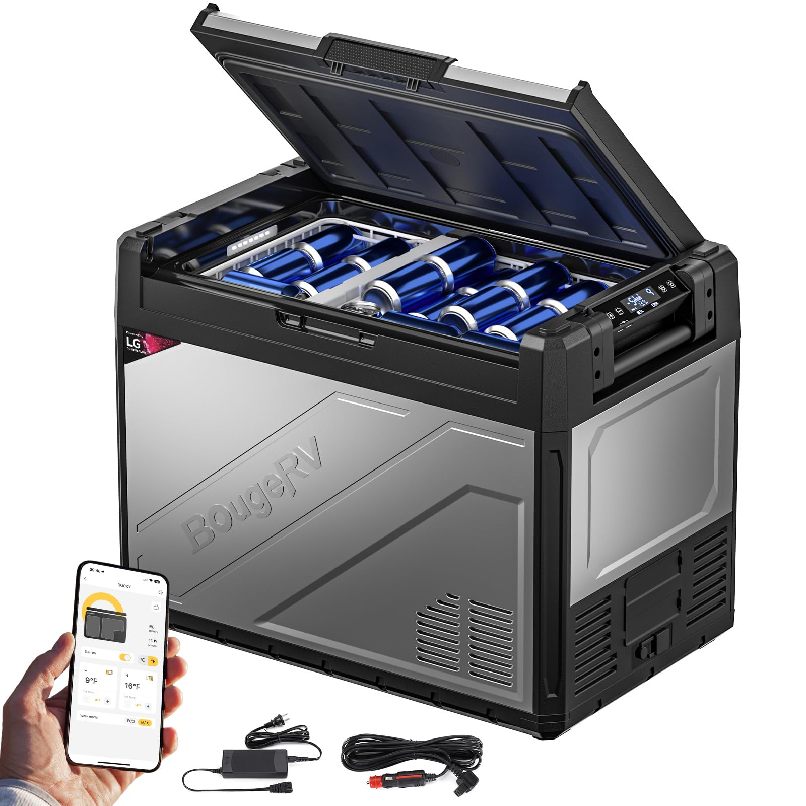 BougeRV Rocky2 Kompressor Kühlbox Auto mit Akku Kühlbox 12V 230V