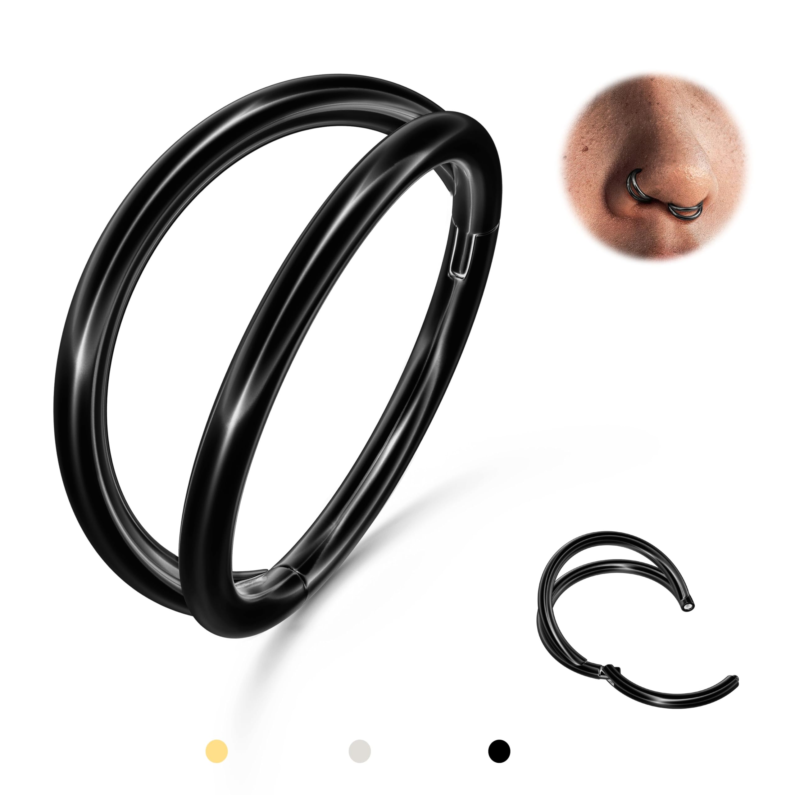 BodyBonita Triple/Double Hoop Nose Ring - G23 Titanium Septum Rings 16/18/20G CZ Nose Piercings Jewelry Conch Helix Daith Rook Tragus Cartilage