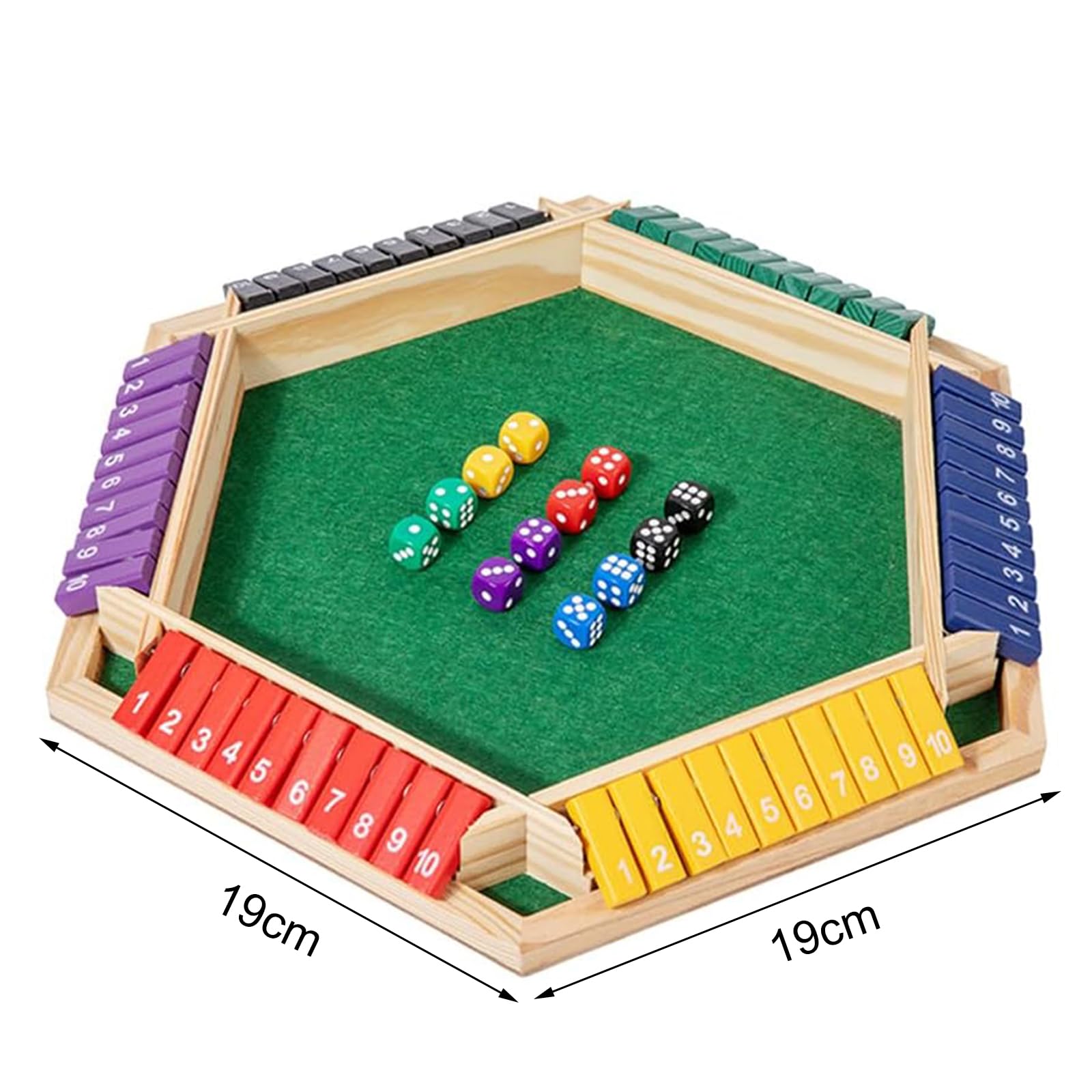 Gioco Chiudi Il Tavolo per 6 Giocatori, Set in Legno con Disegni Tradizionali, Pub, Gioco di Dadi Educativo per Famiglia, Bambini e Adulti - Multicolore - 3 Pezzi