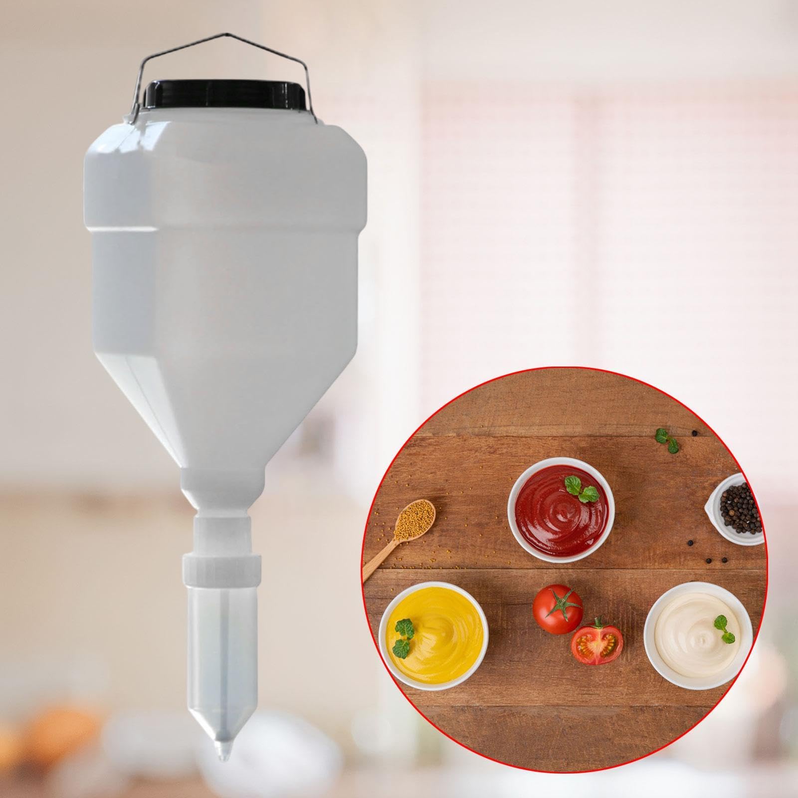 Colcolo Saucenspender, 5 l, hängend, auslaufsicher, Saucen-Quetschflasche, Gewürzspenderflasche für Camping, Sirup, Senf, Gewürze, Weiß
