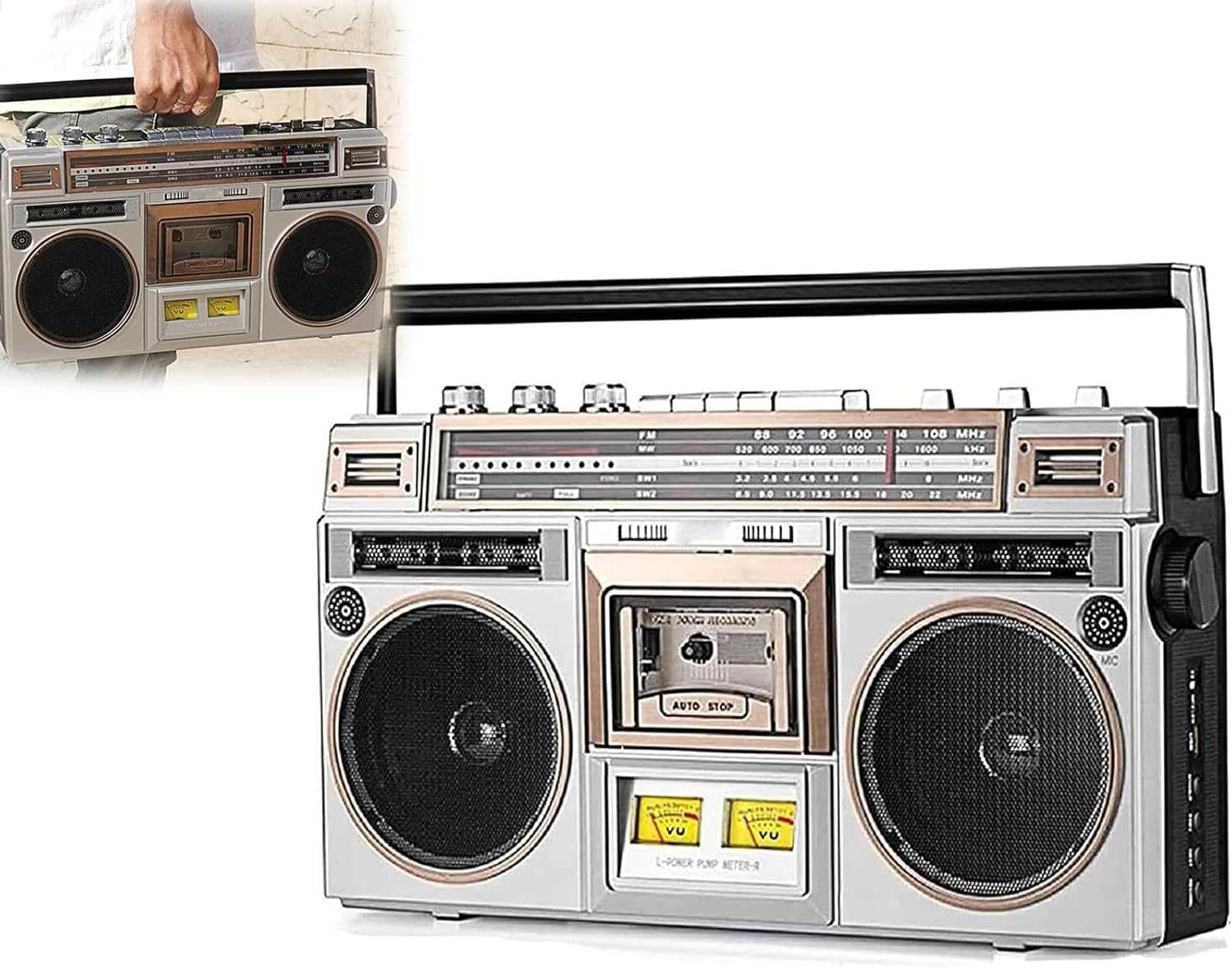 Lettore CD a cassette retrò - Stile classico anni '80 con radio FM e DAB + - ideale per famiglie, scuole, ristoranti vintage