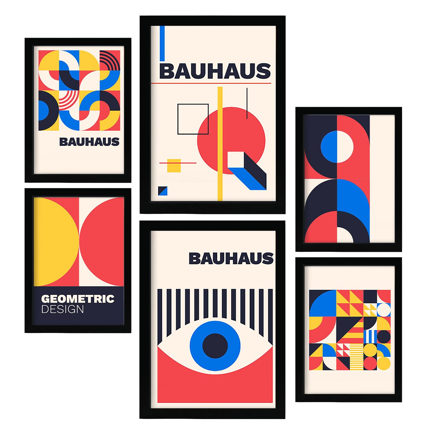 Nacnic Set of 6 Prints in Bauhaus Style 3. Geometric design collection Prints. Aesthetic Decorative Printss for your living room bedroom