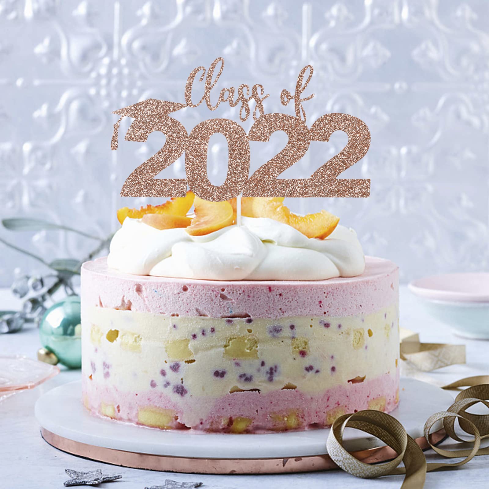 Class of 2022 Cake Topper Rose Gold Glitter Rose Gold Graduation Cake