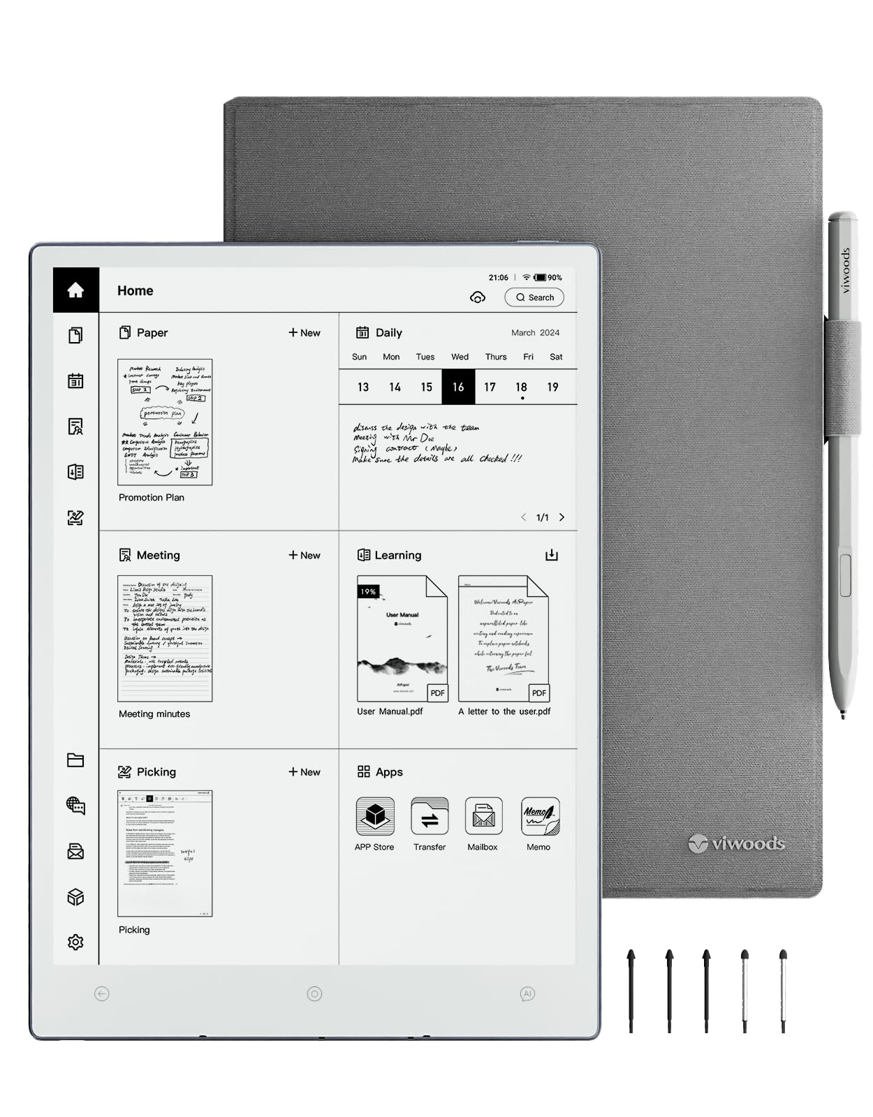 VIWOODS AiPaper Carta 1300 AI E Ink Tablet, 10.65'' 300PPI Electronic Notebook with Pen, Ultra-Thin 4.5mm, Lightweight 370g, 128GB Note-Taking Device