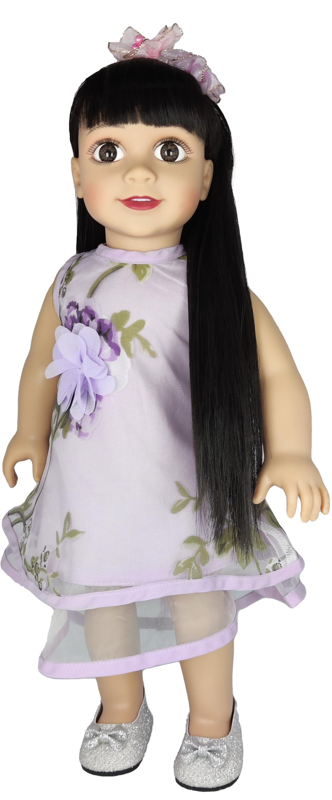 Your Arabian Doll - Sheikha 16 Inch Doll With Straight Black Long Hair, Light Tone Skin, Gray Eyes, Flora Purple Dress