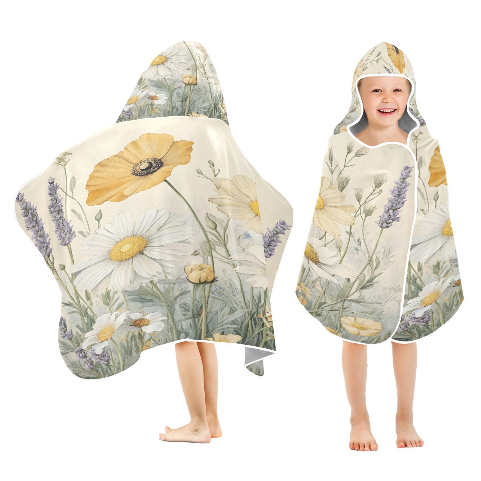 Kigai Wildflowers Hooded Beach Towel for Kids Soft Absorbent Quick Dry Bath Towel with Hood Lightweight Toddler Shower Pool Bath Wrap for Boys Girls