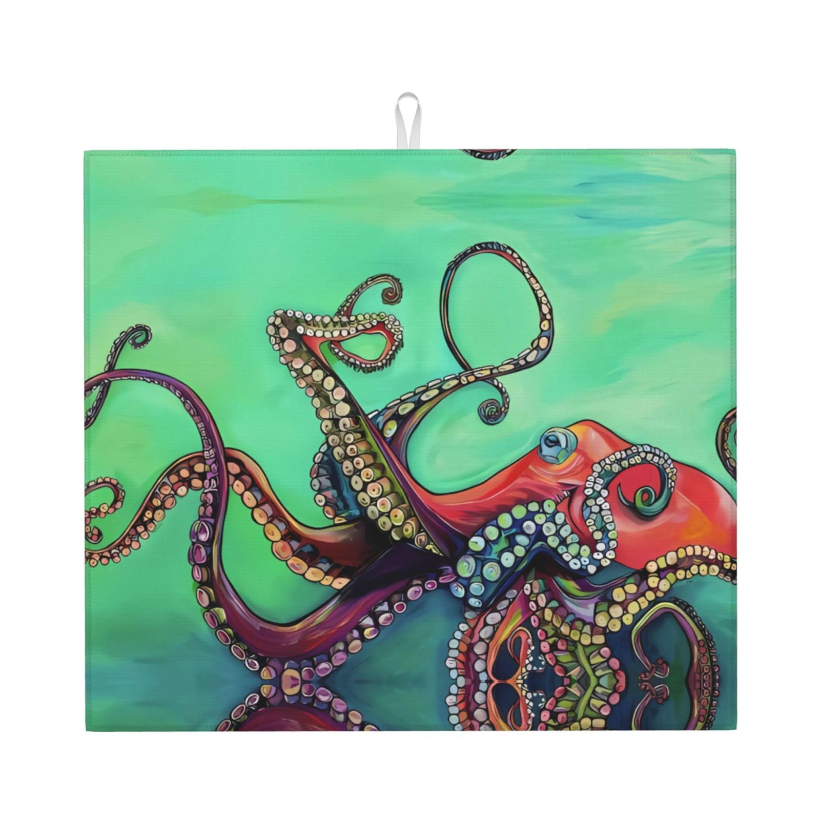 WHJSHOP cute octopus Prints Kitchen Drying Mat – Absorbent Dish Throw for Countertops, Quick-Dry Non-Slip Layer with Colorful Prints, Ideal Housewarming Gift