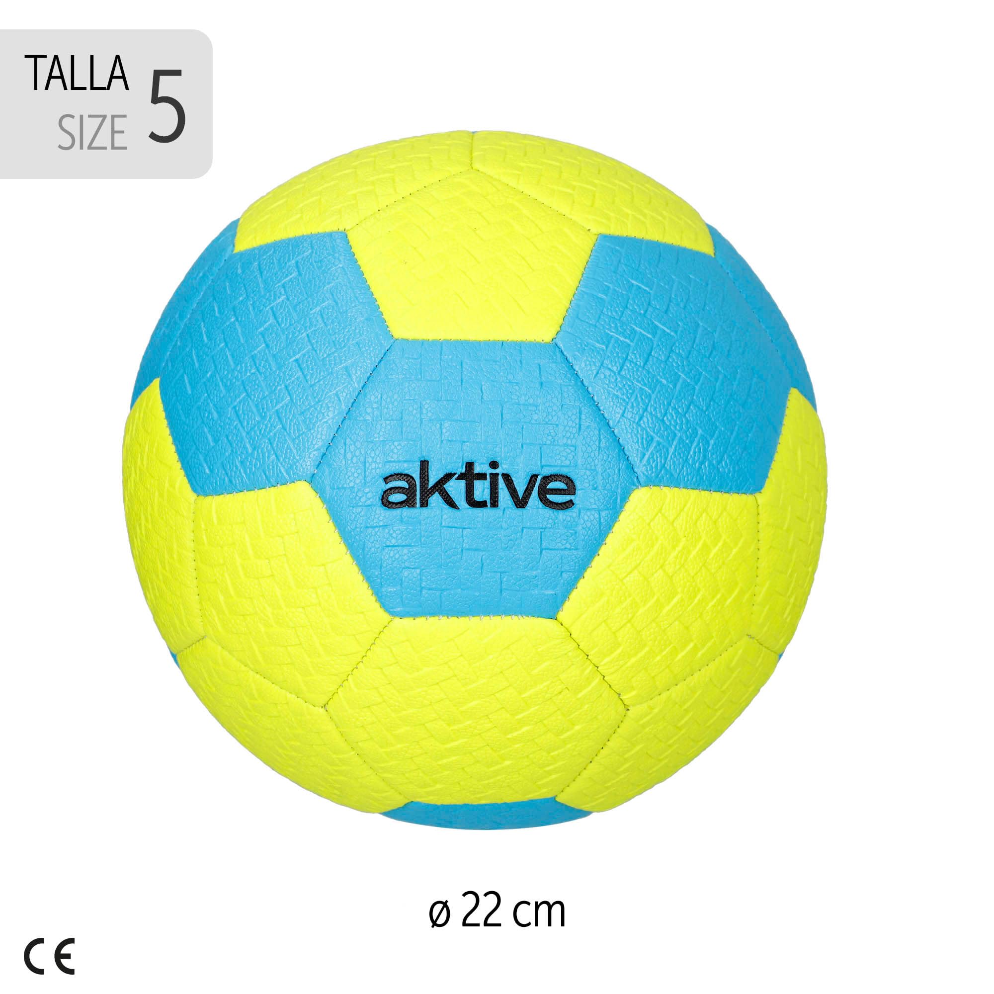 AKTIVE Balón de fútbol PVC Talla 5 320-340g D22 cm Amarillo fosforito Azul Resistente Duradero Entrenamiento Aire Libre