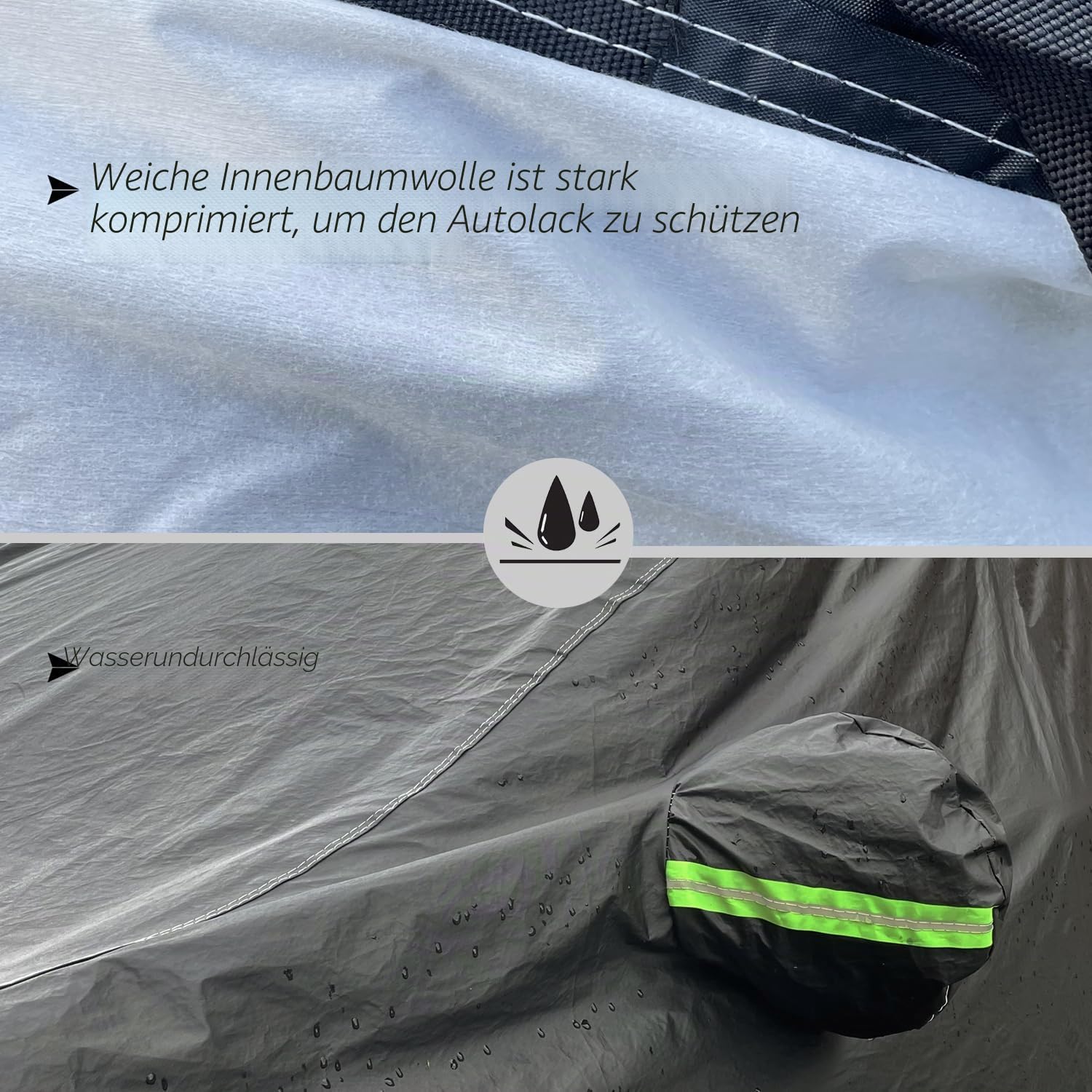 Autoabdeckung wasserdichte Autoplane für Regen Sonne Staub Schutz mit Baumwollfutter Atmungsaktiv; Schwarz Autoabdeckung für SUV; Größe L: Max485cm