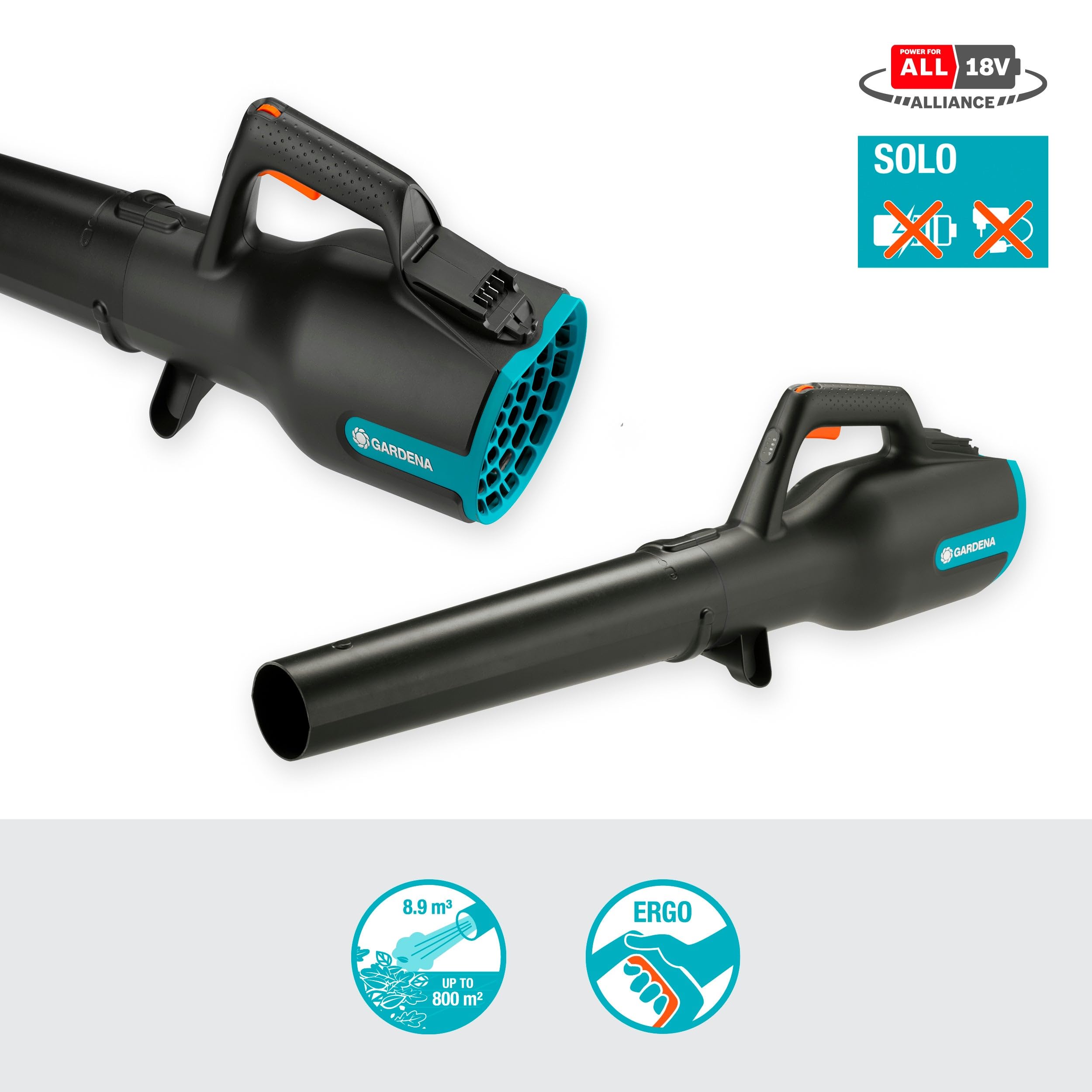 Gardena Souffleur sur batterie PowerJet 18V P4A - sans chargeur ni batterie: Éliminez les feuilles sans effort, Vitesse réglable, Débit d’air élevé, Léger, Sans fil (14890-55)