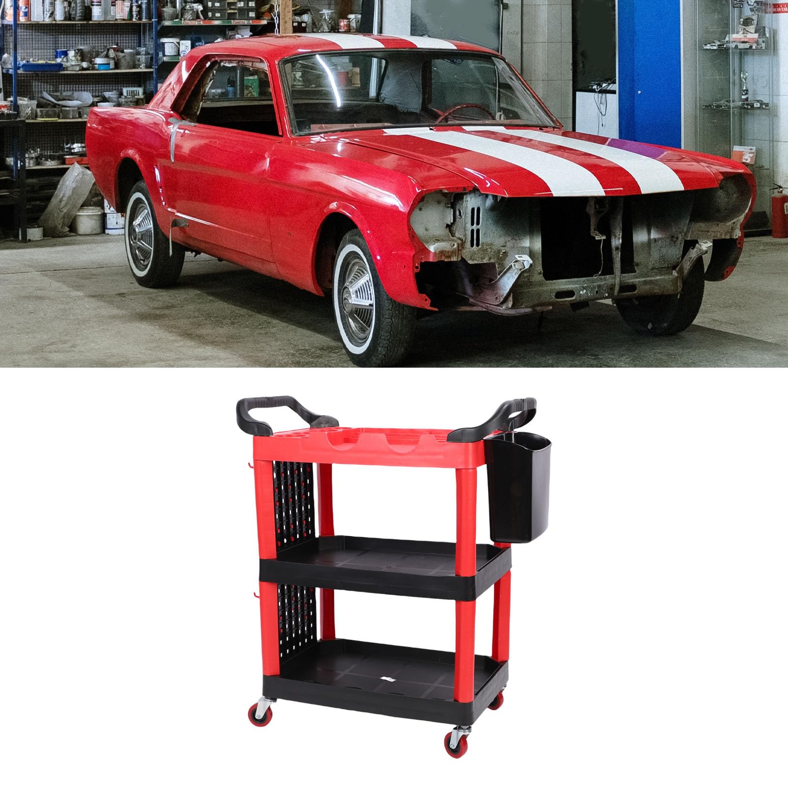 Carrello per la Pulizia dell'auto, Carrello Portautensili con Rotelle a 3 Livelli su Ruote, per Attrezzi Meccanico per Strumenti e Deposito per la Pulizia dell'auto, Ideale per Garage,