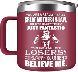 Mother-in-Law Mug Gifts for Step Mom on Mothers Day - Great Mother-in-Law Stylish 14oz Stainless Steel Coffee Mug - Christmas Birthday Present for Step Moms