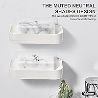 Vista 9 de YOHOM Jabonera adhesiva con bandeja de drenaje, barra de ducha blanca, soporte para jabón montado en la pared para baño, soporte para bandeja