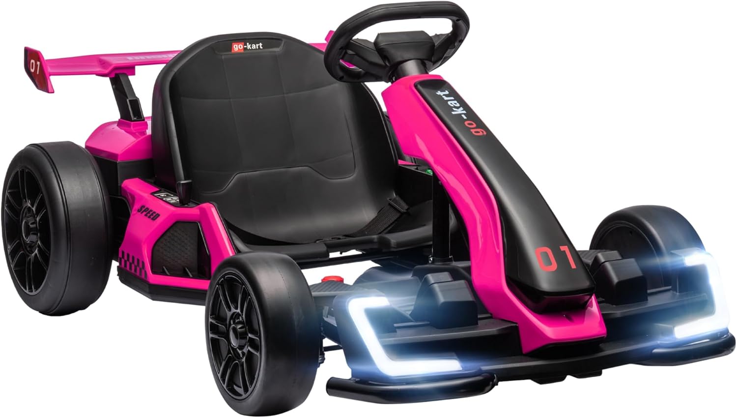 Aosom 24V 7.5 MPH Electric Go Kart with Adjustable Seat, Drift Kart Battery Powered Ride on Toy Outdoor with Dual 150W Motors, Slow Start, Music, Honking Horn, Lights, for 6-12 Years Old, Pink