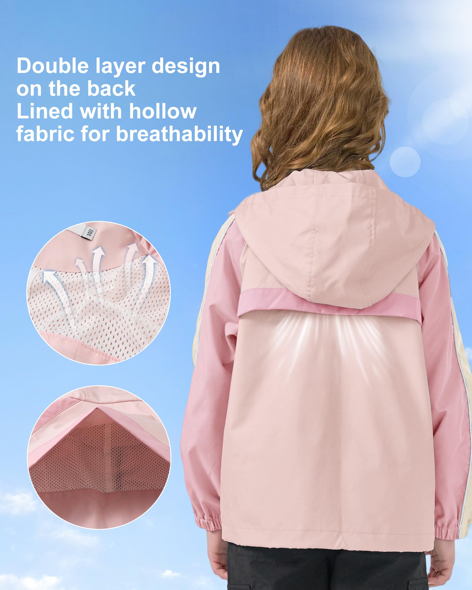 Rolanko Veste Imperméable avec Capuche pour Filles, Léger Veste à Fermeture Éclair pour Extérieur pour Enfants Garçons