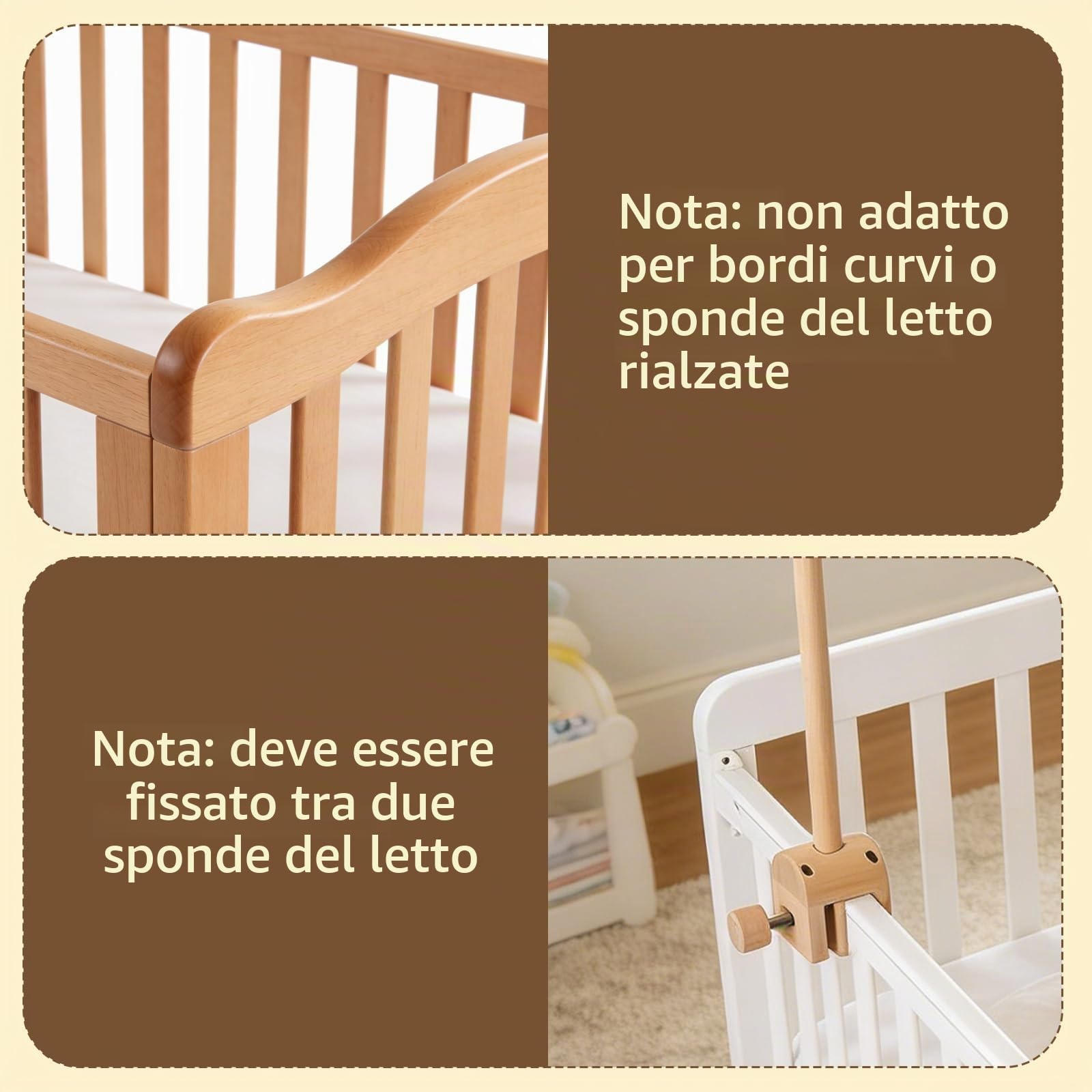 Supporto Regolabile in Legno per Lettino, Supporto Mobile per Culla Neonato, Gancio Rimovibile Giostrina, Altezza Regolabile, Adatto Cameretta Bambini e Fasciatoio, Decorazione Giocattoli