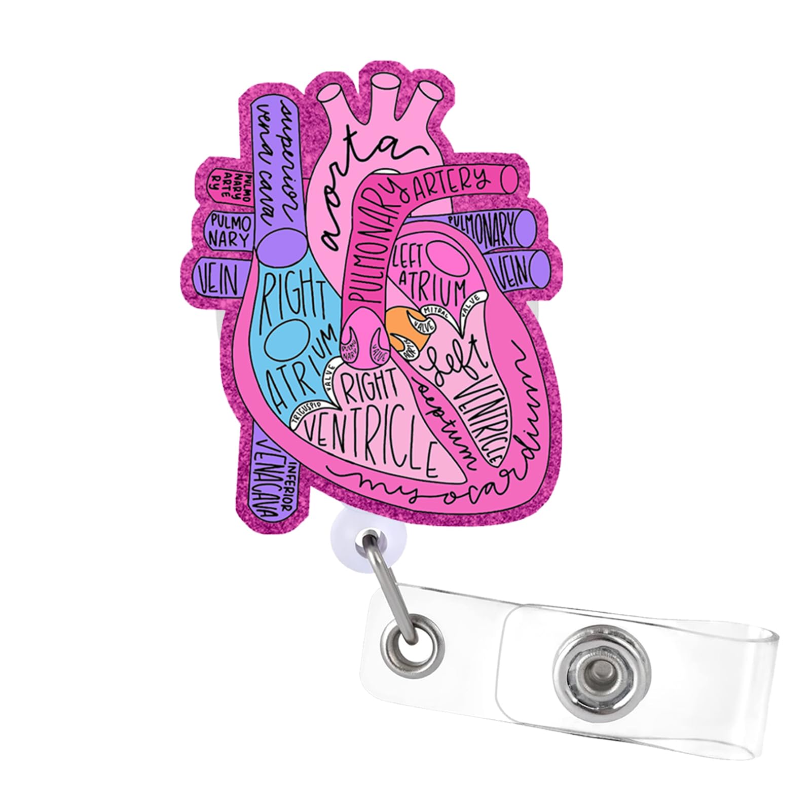Heart Badge Reel with Swivel Alligator Clip ID Badge Holder Funny Glitter Badge Reel Retractable Clip for RN LPN CNA Nurse Doctor Assistant Medical