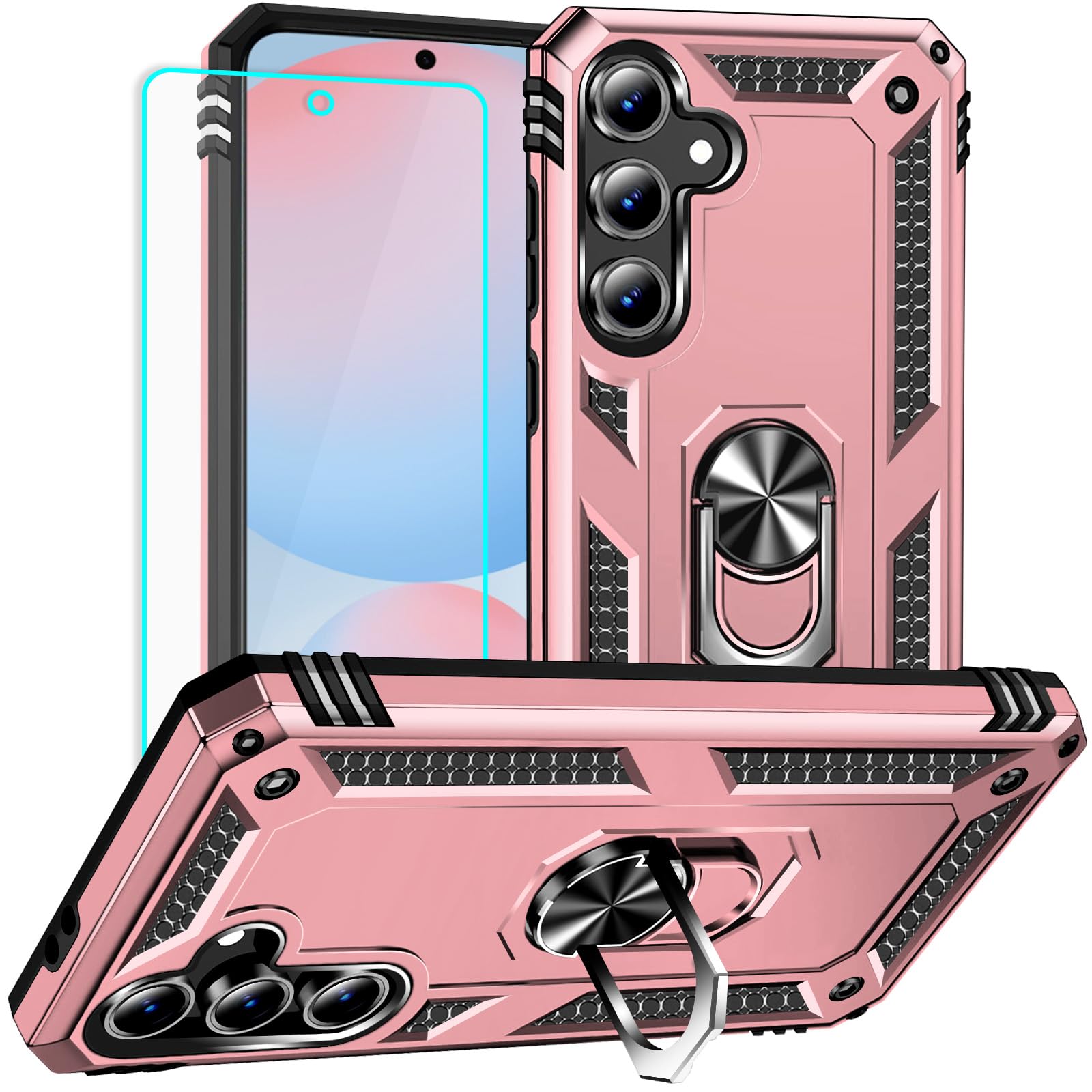 for Samsung Galaxy S24 FE Case: with Screen Protector - Military Grade Protective Cases with Finger Ring Holder Kickstand ...
