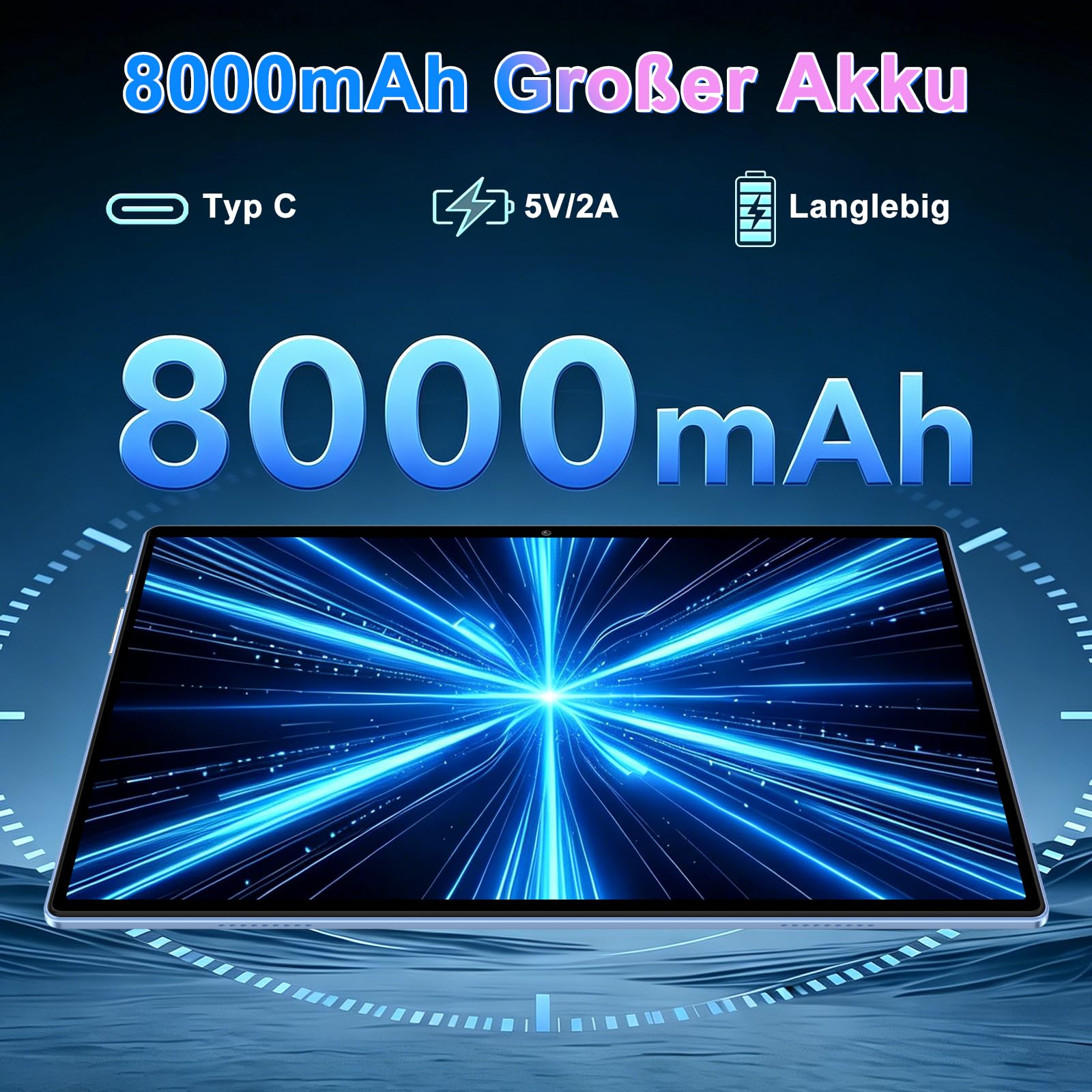 ZIOVO Android 15 Tablet 10 Zoll Gemini AI, 30GB RAM+128GB ROM(TF 1TB), 5G WLAN, Octa-Core 2.0GHz, Widevine L1, 8000mAh, BT 5.0, GPS, Face ID, Tablet mit Tastatur, Maus - Blau