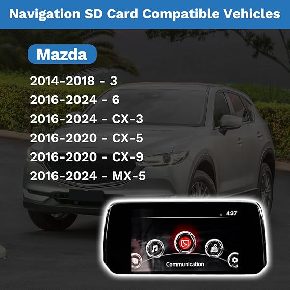 Latest Version Navigation SD Card Fits for Mazda 2014-2018 - 3, 2016-2024 - Mazda 6/CX-3/MX-5, 2016-2020 - CX-5/CX-9 Car GPS Navigation System for USA/Canada/Mexico