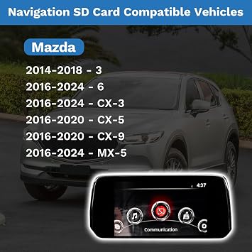 Latest Version Navigation SD Card Fits for Mazda 2014-2018 - 3, 2016-2024 - Mazda 6/CX-3/MX-5, 2016-2020 - CX-5/CX-9 Car GPS Navigation System for USA/Canada/Mexico